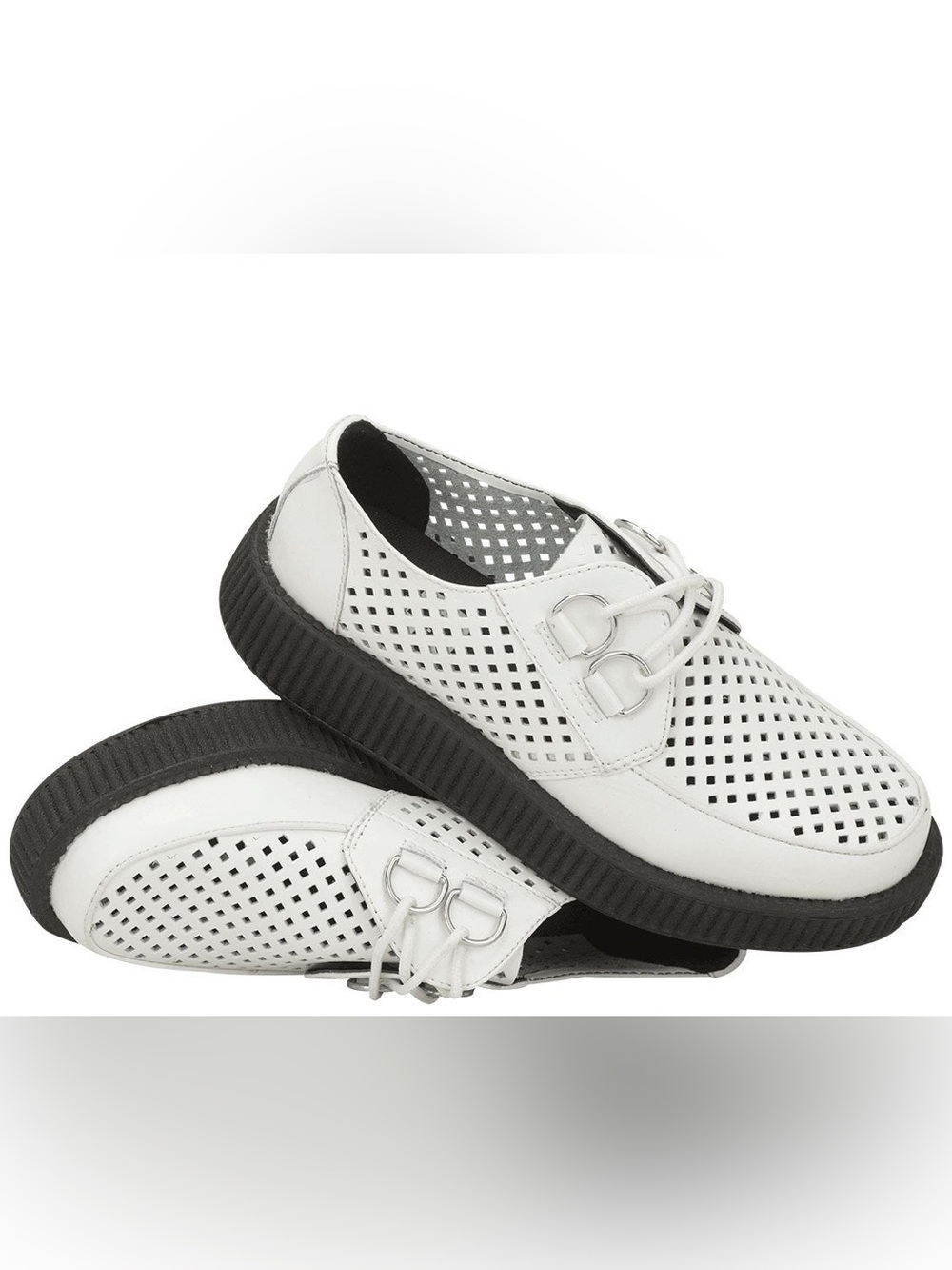 TUK White Perforated Men's Casual Lace-Up Creepers